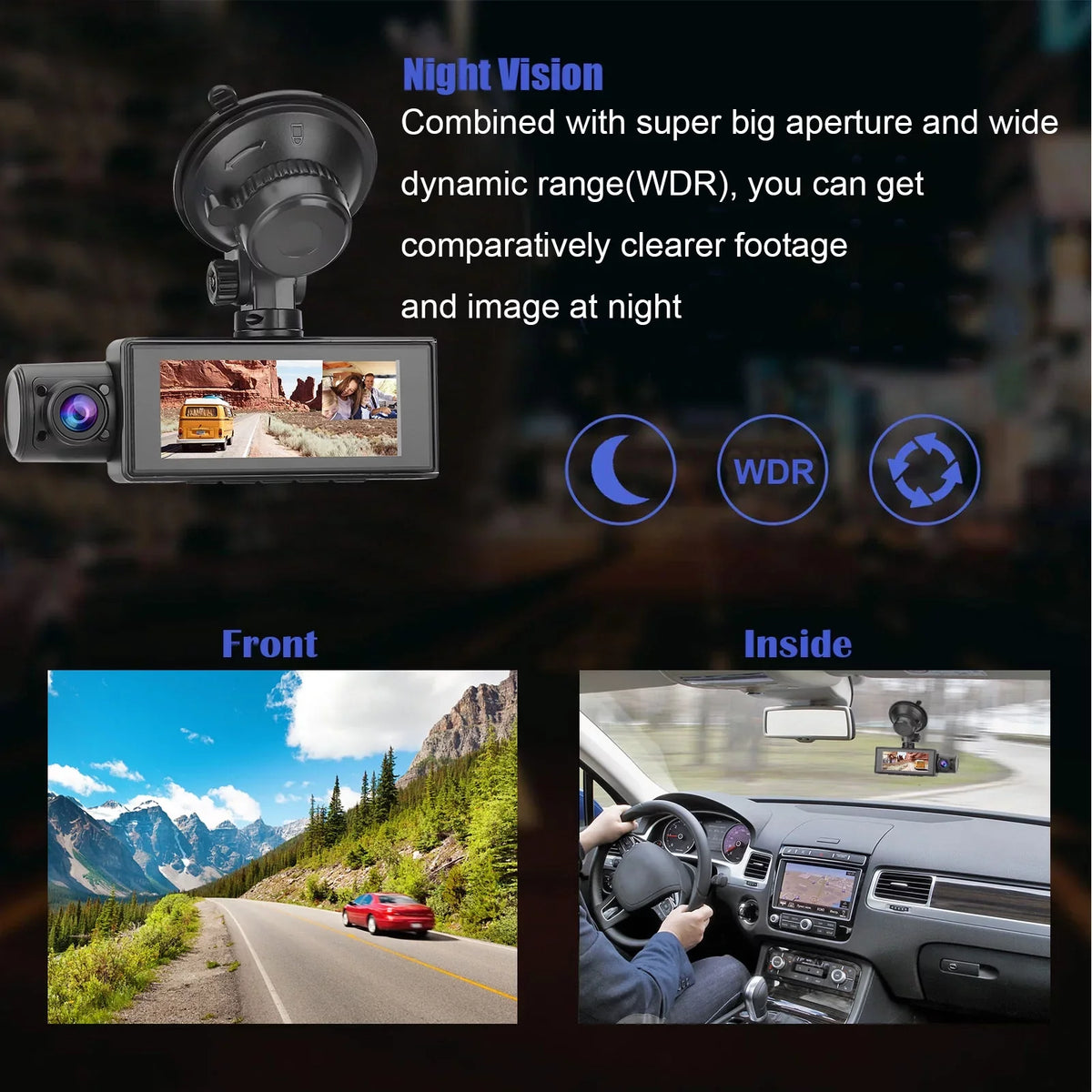 Cars, Recorder 170° Inside Cam, with Dash Loop 3.16inch Recording, Parking G-Sensor, Monitor, for Night Camera Vision, TSV Camera Angle 1080P Driving WDR Front Dual Screen, Wide