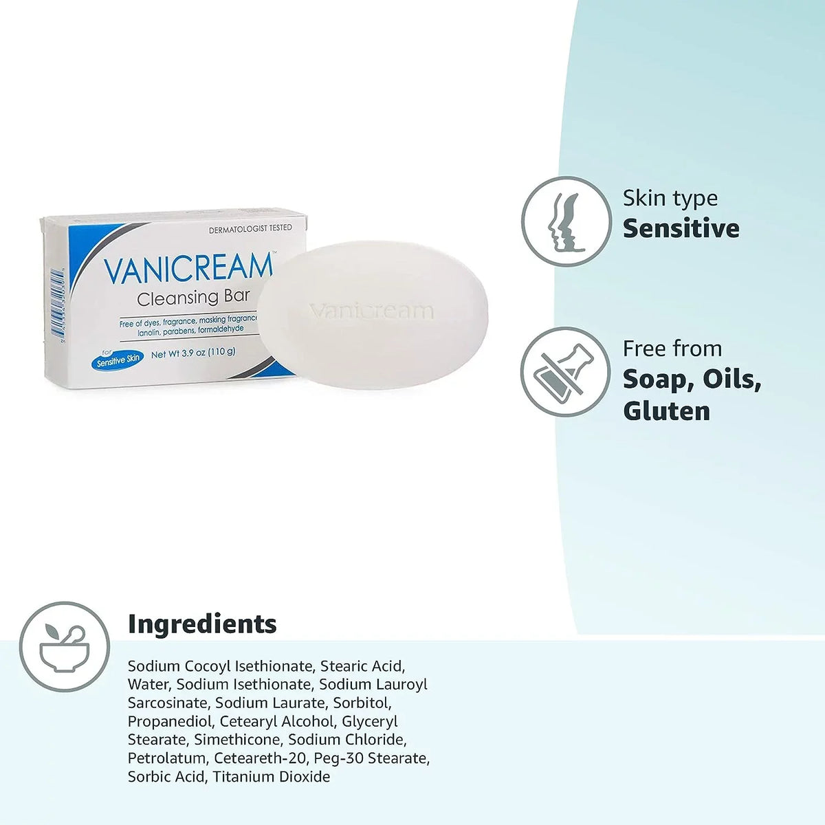 4) (Pack Vanicream Bar and oz of Sulfate 3.9 For Gluten Free, Sensitive Skin, Cleansing