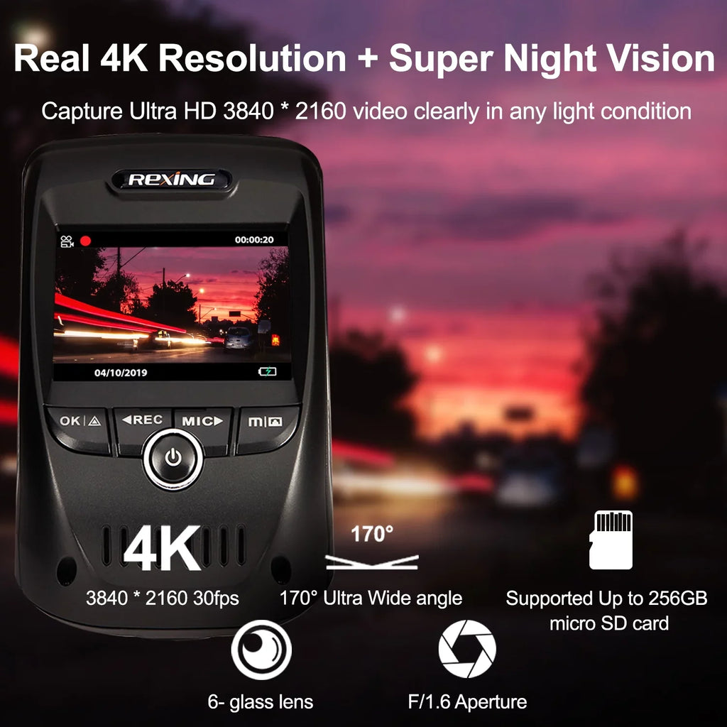 Channel V1 Max 2160P Dash GPS & Wi-Fi with 4K Cam Single Rexing