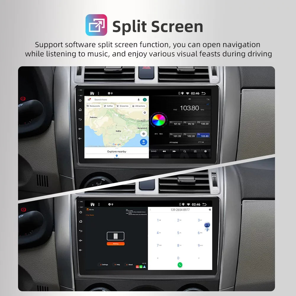 Screen Wireless Car Android Support Stereo 10 JMANCE 9" for Touch Radio Auto CarPlay 2011-2014 Andriod Sienna