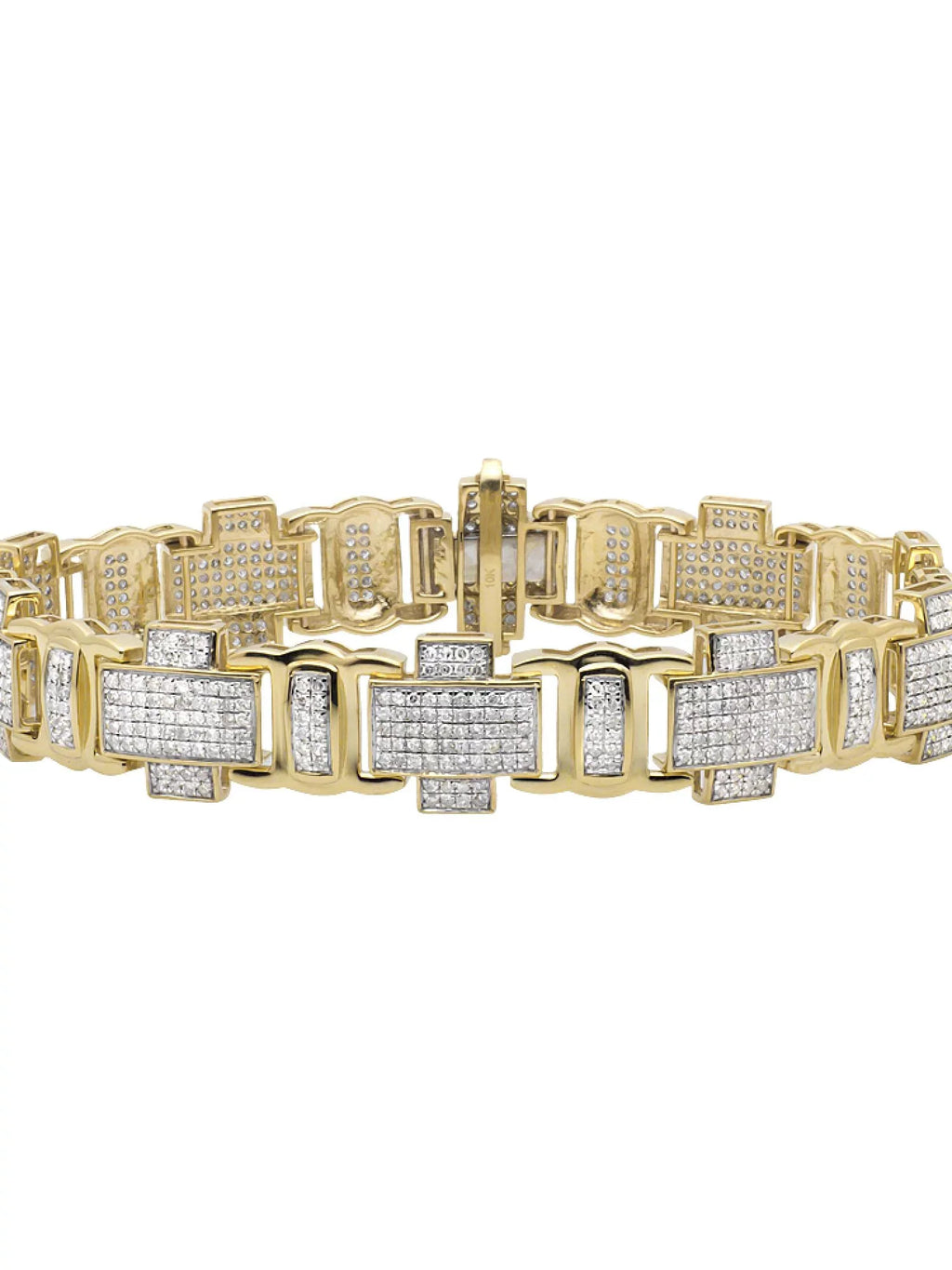 Gold Yellow 8" 4.5ct Link Diamond Pave Bracelet Cross Statement 10K Genuine Men's