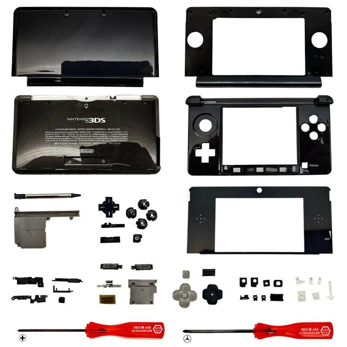 Nintendo Console for 3DS Screen Replacement Black Housing System Tools Shell