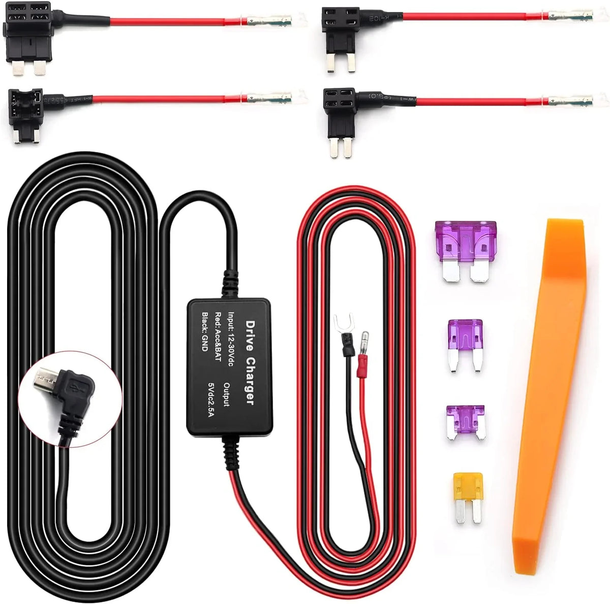 Hardwiring Dashcam,Car Charger Camera 5V for Charger Kit,12ft Dash to 12V-24V Cam Fuse Kit USB ro Hardwire