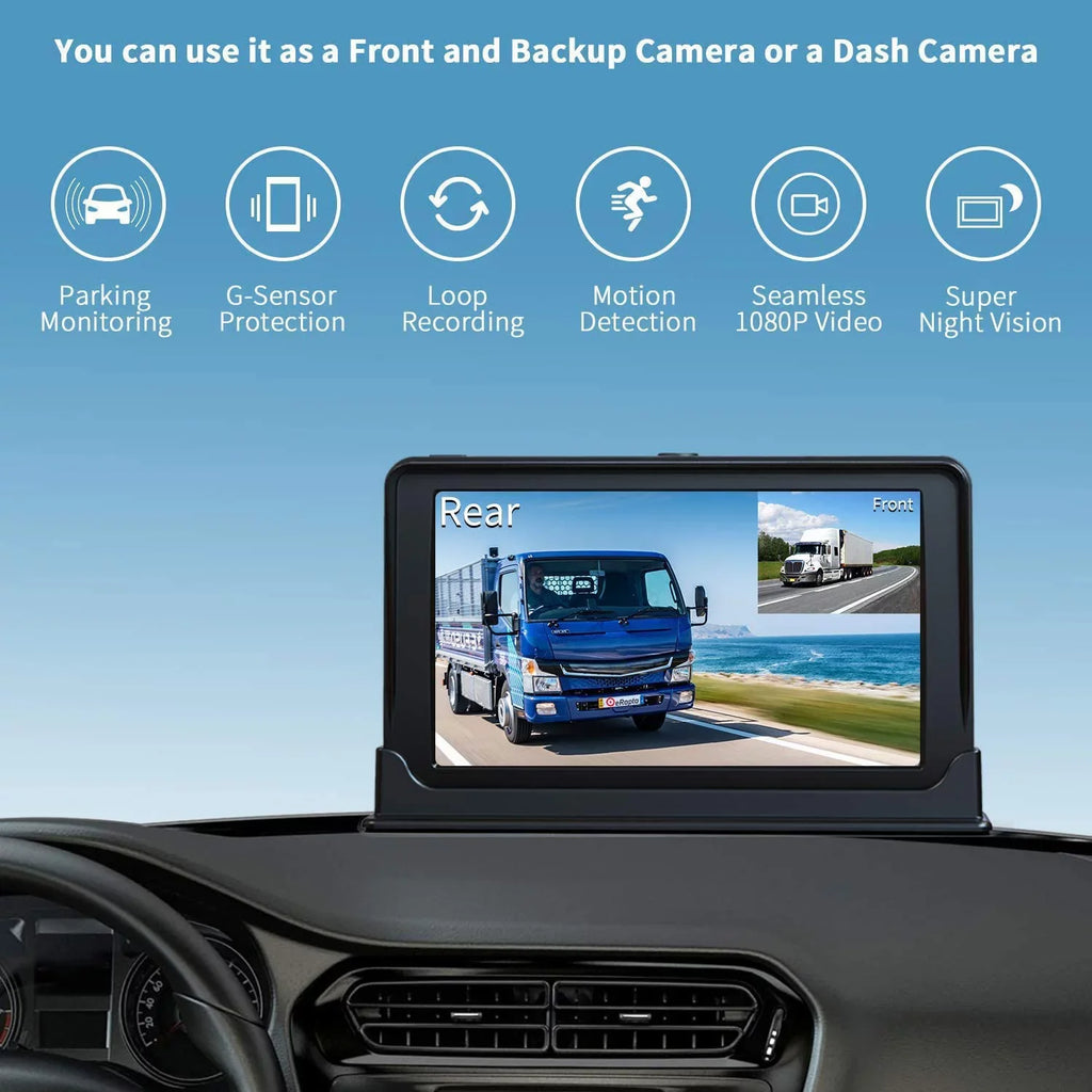 IP69 View Advanced Recording Rear with RV/Pickup/Truck/Trailer/Bus Function, Vision Camera Monitor Backup Erapta with for Waterproof, 1080P Night 7'' Camera DVR