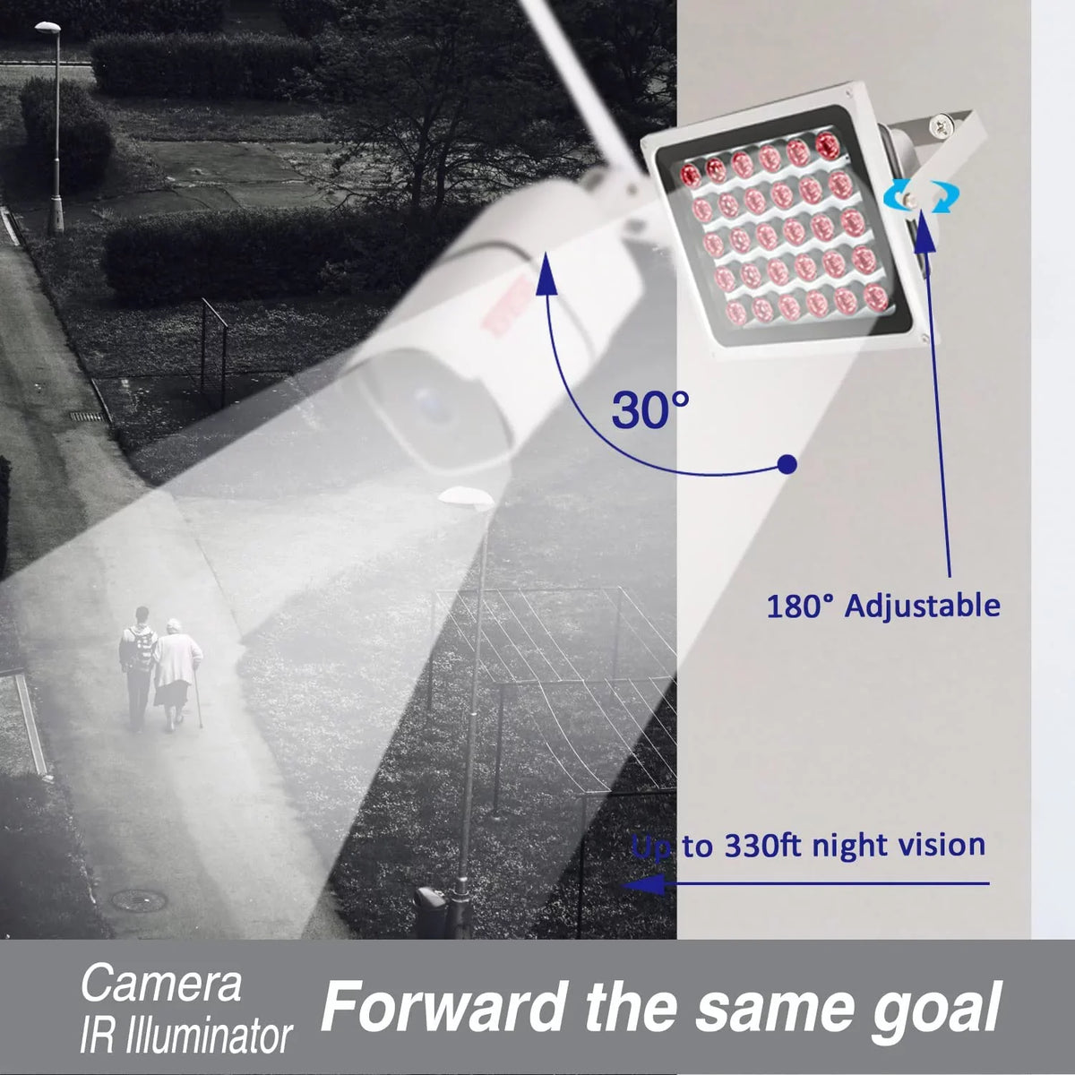 Long Range for Illuminator Hours Metal ON/Off, Camera, Long Infrared 2PCS time to Housing, Light IR Auto 25000 Security 850nm,IR 330ft/100m,30-LEDs up Life to Waterproof, up