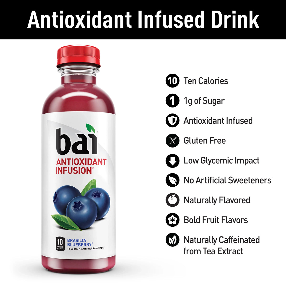 18 Drink, Brasilia Blueberry, Fl Gluten-Free, Bottles Bai Infused Pack 12 Antioxidant Oz,