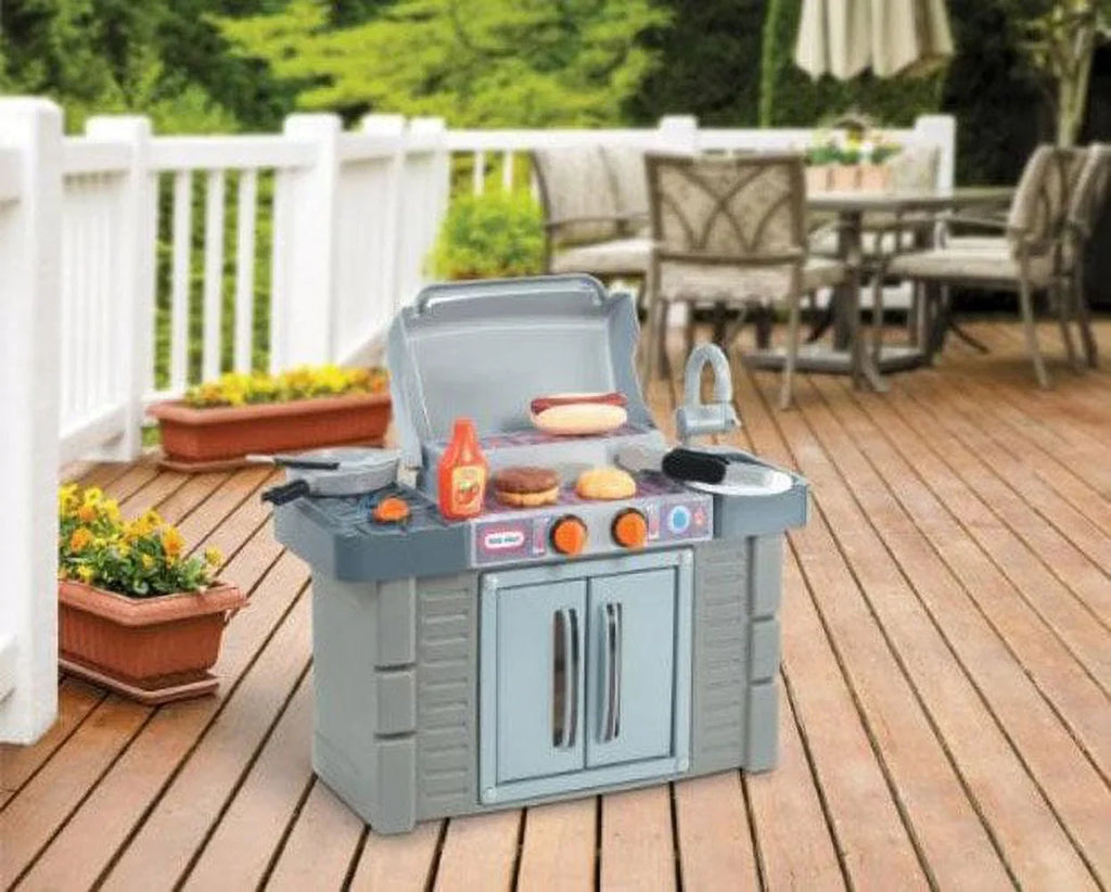 Little Girls Play Grow Playset, BBQ 2 Kitchen 8-Piece Toys Toddlers Gray, Ages 3 'n For Kids Grill 4+ Boys Cook Tikes Pretend