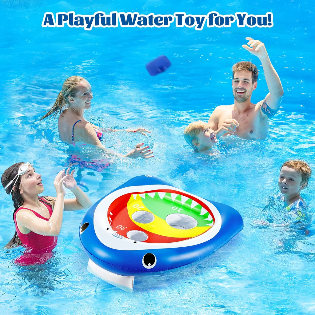 Blue Games for Ring Summer Party Toy 8 Kids Pool liquid Toys with Floating Sandbag, Family MoKo Inflatable Carnival, Shark Adults Toss