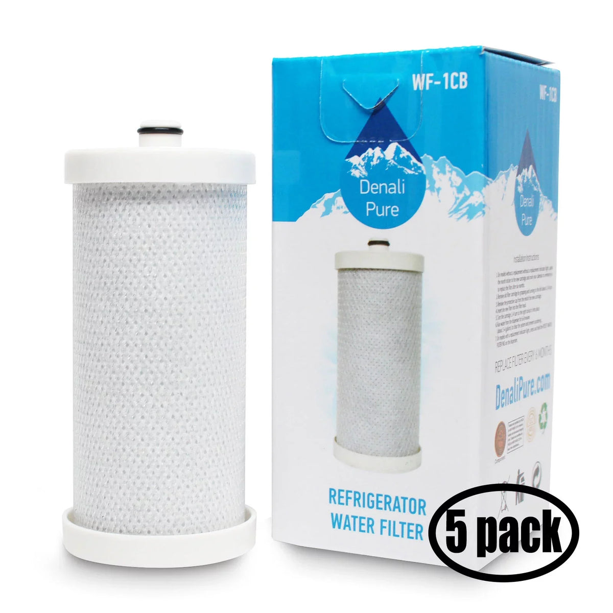 5-Pack Filter Replacement for WFCB with Refrigerator Fridge Westinghouse - WF1CB, Westinghouse - Pure liquid Cartridge Filter Denali WWSS2601KW3 White liquid Compatible White Brand