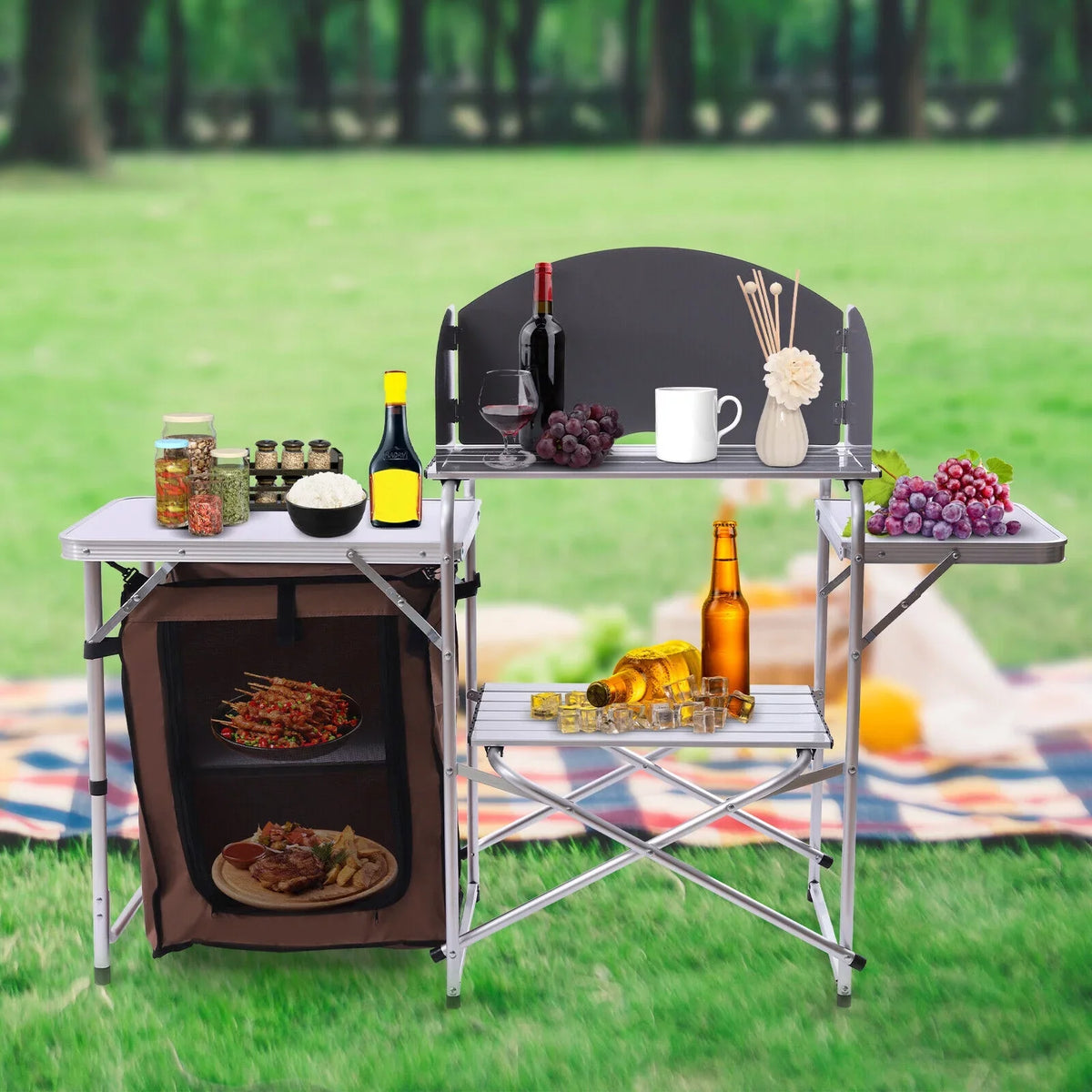 BBQ Rack Table Table Miumaeov Camping Cabinet Portable Folding Picnic Storage Kitchen