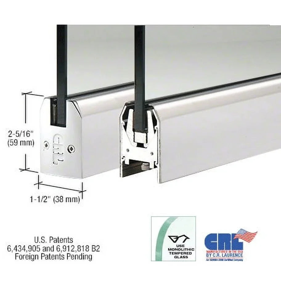 Profile Rail Patch Stainless 1/2" Without Lock - CRL DR2TPS12P Door 8" Low Polished Tapered Glass