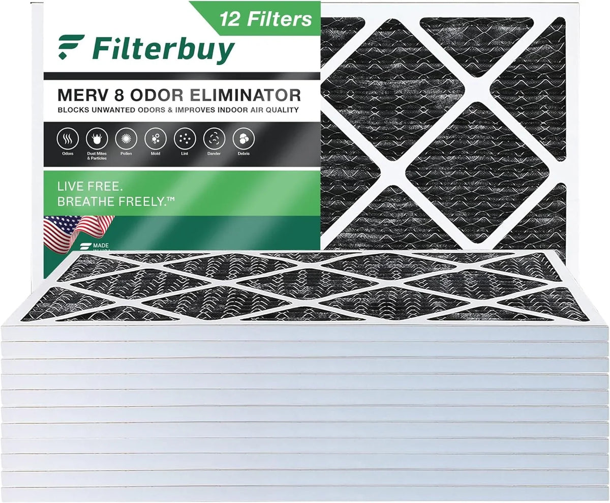 (12-Pack) Odor Activated HVAC Carbon AC 8 with Pleated Filterbuy Eliminator Furnace MERV 14x25x1 Air Filters
