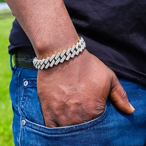 Set Wristwatch Set - (24") The Raymond Iced Cross Bracelet & Choose Shiny Tennis Out Be Out Quartz 3pc Necklace Cuban SLV ZZ Mens Luxury w/Diamond Blinged - Charles Lit Dial ST10327AR Matching