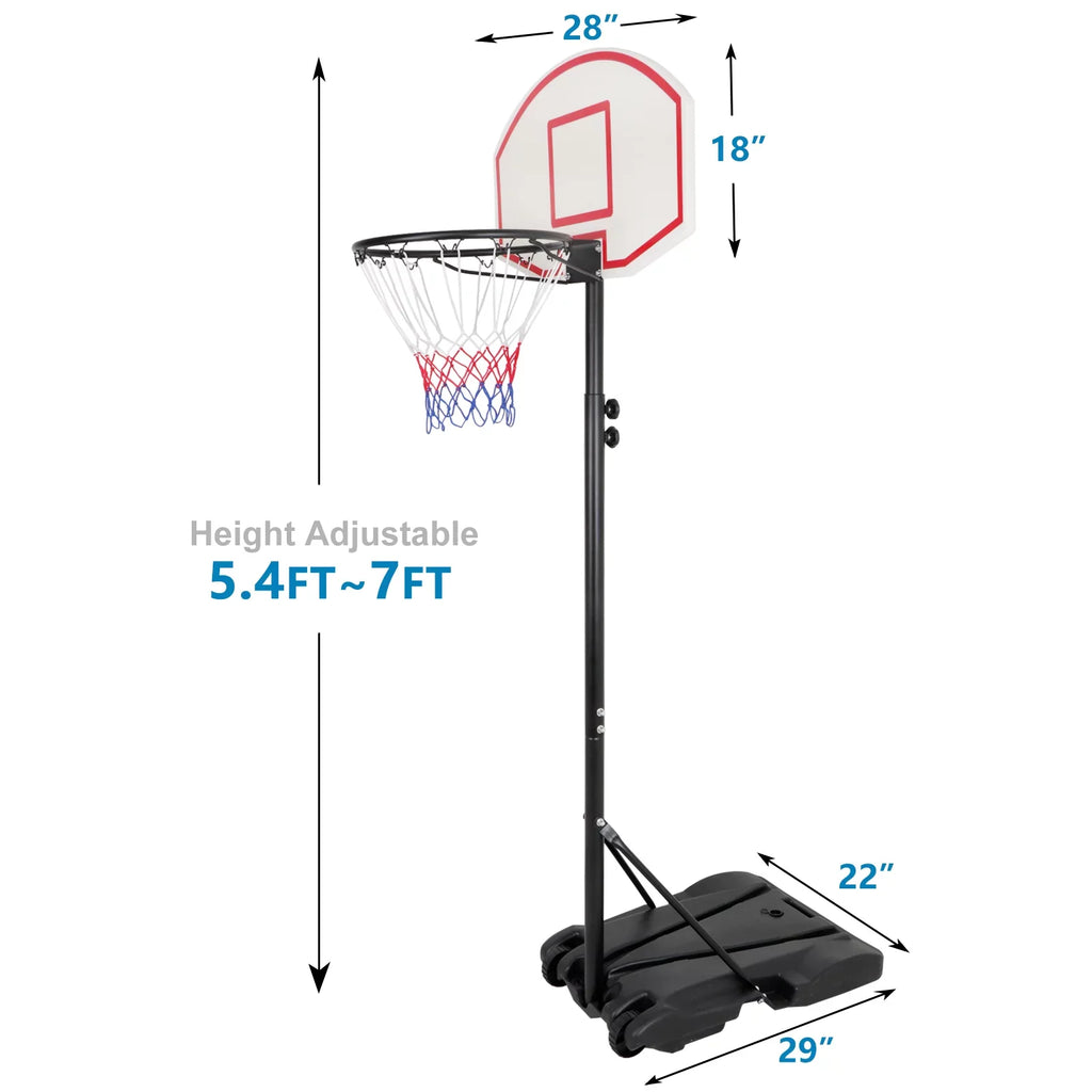 Height ZENY Basketball Stand Wheels 4 Hoop -7 Basketball FT W/ Portable Black Adjustable