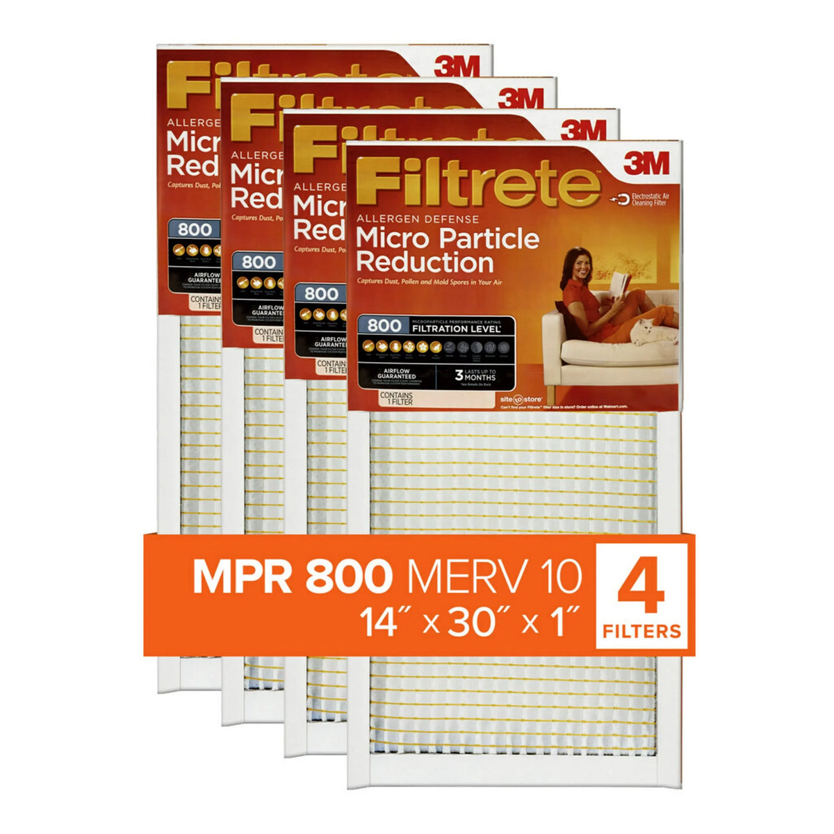 Filters 800 4 MPR 10, 14x30x1 Air Micro MERV Reduction, Particle Filtrete Filter,