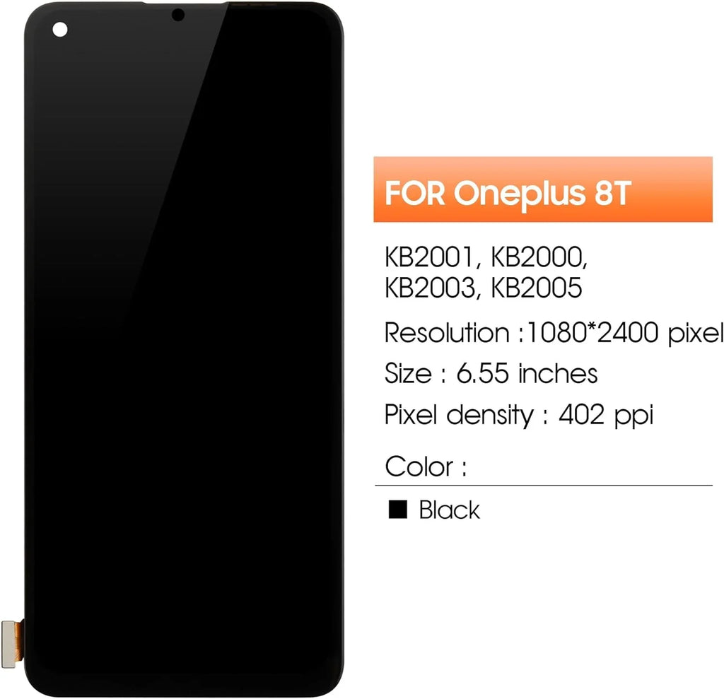 (Support Display KB2000 Fingerprint) Oneplus KB2003 8T Replacement 5G Screen OLED KB2005 Repair 8T+ Part for Screen KB2001 LCD Assembly Digitizer Touch