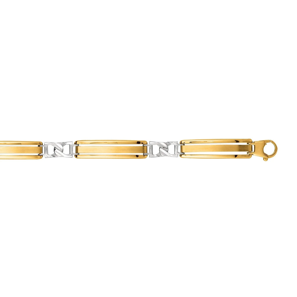 8.25 JewelStop 14K Gold - Inches, 11.2Gr. Yellow Bracelet, Men's Lobster White Shiny Gold 2-Tone Clasp Fancy