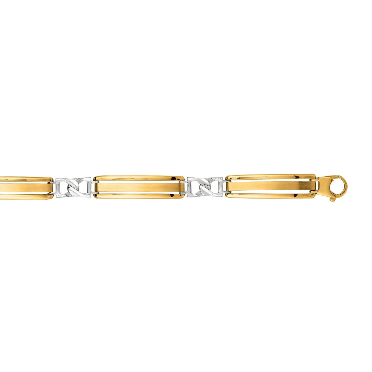 8.25 JewelStop 14K Gold - Inches, 11.2Gr. Yellow Bracelet, Men's Lobster White Shiny Gold 2-Tone Clasp Fancy