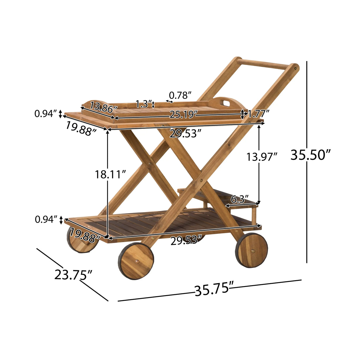 GDF Studio Indoor/exterior Acacia Tiered Bar Natural Kenilworth Wood Cart, 2