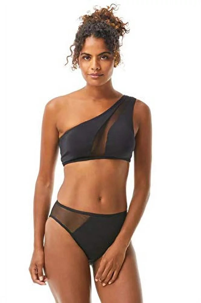 Mesh One CAMUTO Stretch Swimsuit Bikini VINCE XS Lined Top Black Women's Shoulder