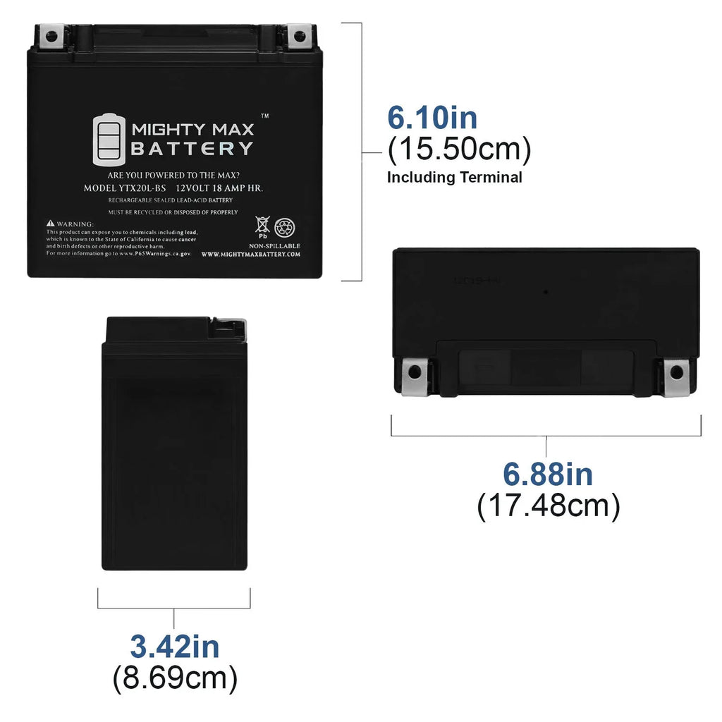 YTX20L-BS Battery JH750 for Charger ST + 12V Kawasaki Ski 4Amp Jet Zxi