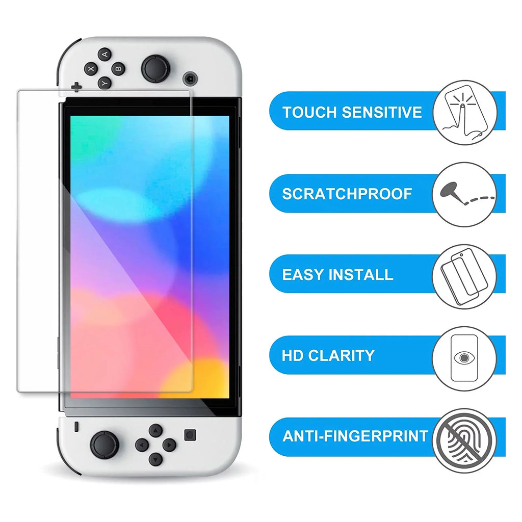 Black Switch Carrying Grips, More, with for and Nintendo Screen Accessories Accessories 16-in-1 Protector, Kit Glass OLED, Case, EEEkit Cover Fit Thumb Protective Case, Bundle Tempered