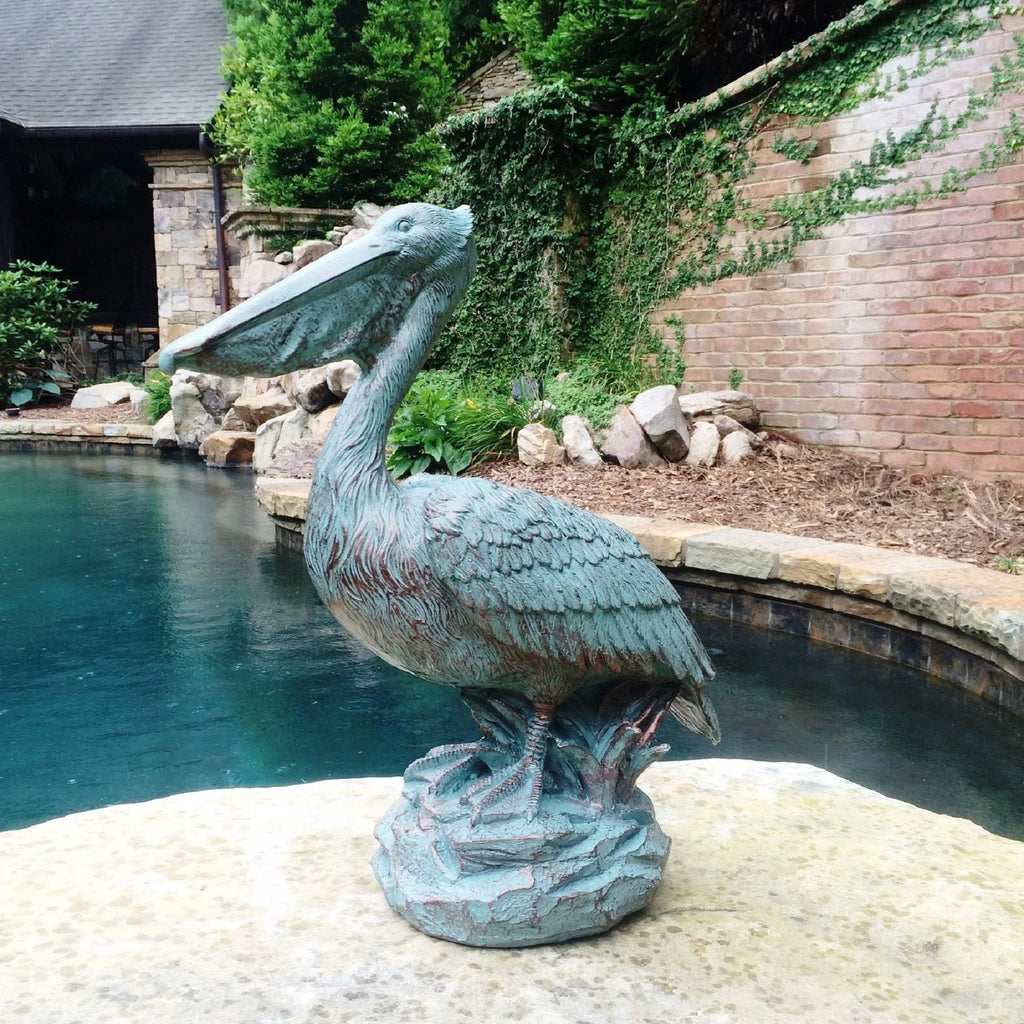 Coastal in. Bronze Beach Statue Nautical Rock Pelican 20 Patina on Homestyles