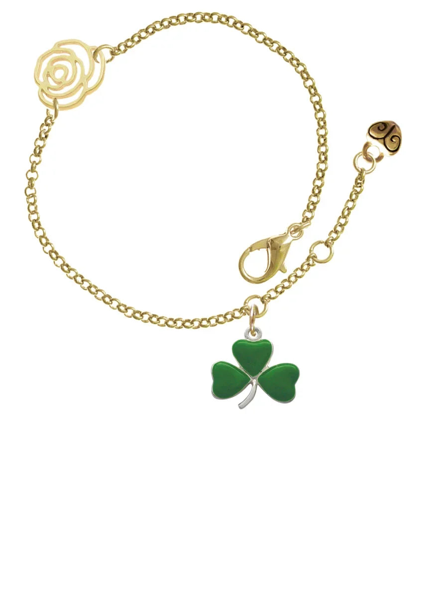 Shamrock Leaf Delight Extender Bracelet, Green Three Link Silvertone - 6.25"+1.75" Jewelry Rose Gold-tone Clover Chain