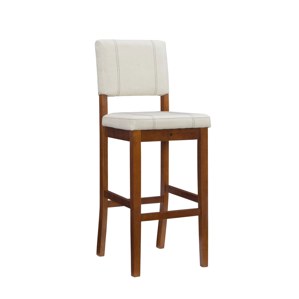 Dark Finish Medium Stool, PVC 30" Seat Mulberry Cream Height, Padded Bar Linon Fabric with Walnut