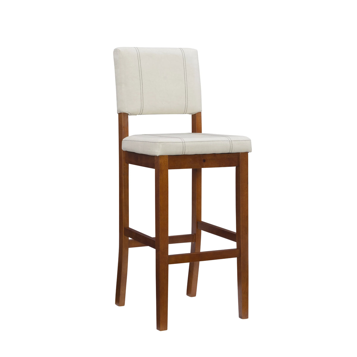 Dark Finish Medium Stool, PVC 30" Seat Mulberry Cream Height, Padded Bar Linon Fabric with Walnut