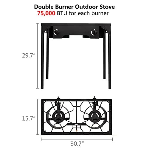 Frying Stove BTU with and Control Camping Backyard Removable 2 Legs, Knobs Cooker BBQ, Gas Temperature Burner Cooking, exterior Outvita for for Propane 150,000 Baking Cooking,