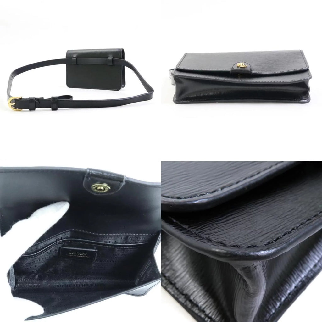 belt leather ladies Lauren (Good) gold Ralph black Pre-Owned r9529f bag LAUREN waist RALPH