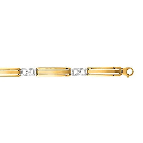 8.25 JewelStop 14K Gold - Inches, 11.2Gr. Yellow Bracelet, Men's Lobster White Shiny Gold 2-Tone Clasp Fancy