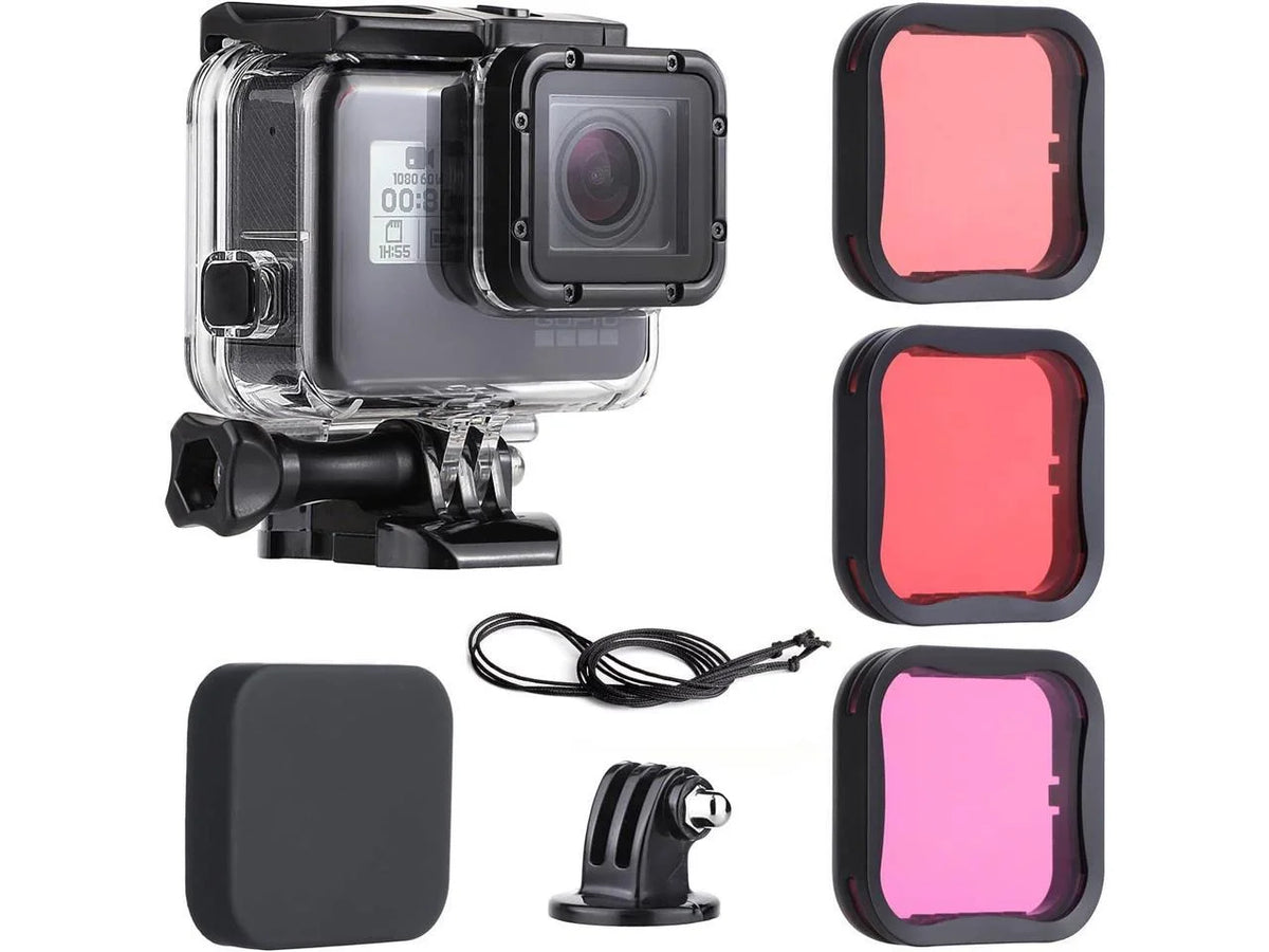 Tripod 3-Pack 6 Dive Screw, Buckle, for Hero Lens Hero Quick 45m GoPro Release Housing 7 Adapter, Waterproof Dive Filters with Black Thumb (2018) - 5 Case Include Underwater Cap Backdoor,