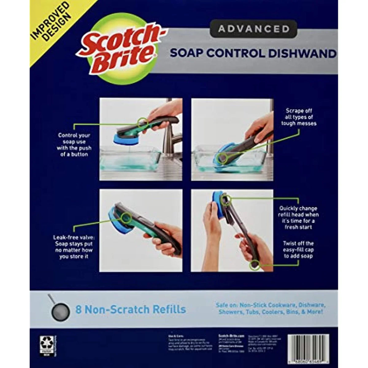 Soap Brite Control Scraper, Advanced Scotch 8 Dishwand Refills Non-Scratch And