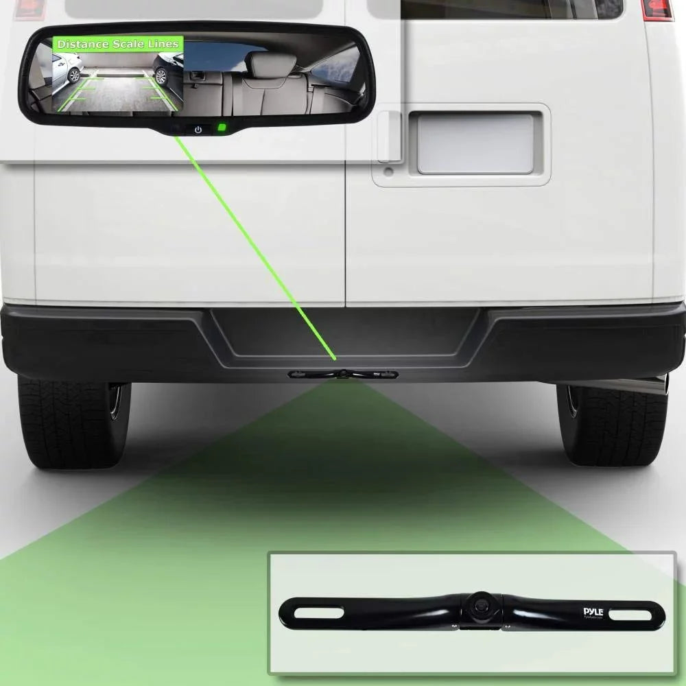 Camera Distance Safety Backup & Monitor Mirror - PYLE PLCM4550 Rear Scale Lines View Screen System with Reverse Car Parking