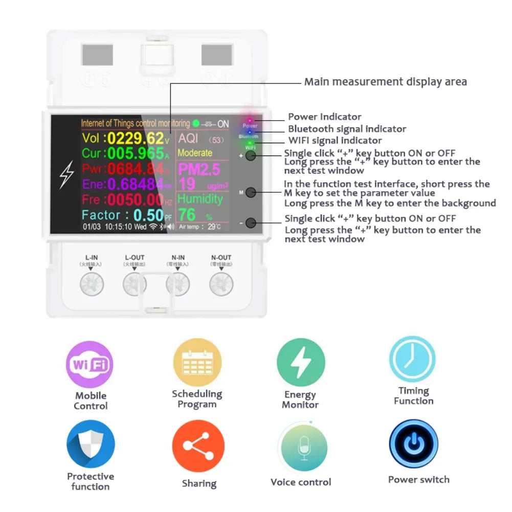 Tuya Din AT4PW AC Meter Rail Remote Control Switch Frequency Factor 100A Digital 110V Kwh Wifi/Bluetooth 220V Smart Energy