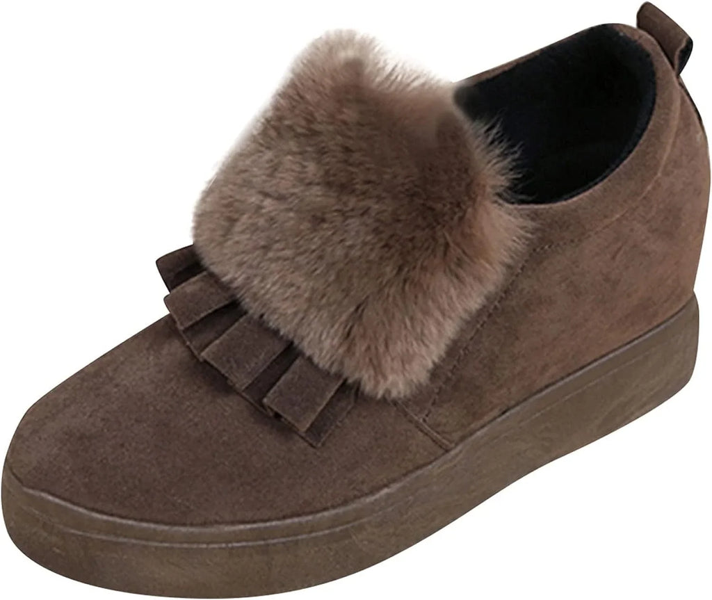 Vintage Womens Embellished Autumn Furball Shoes Boots Boots Ankle Fashion Thicksoled Classic Wedges Winter Cotton