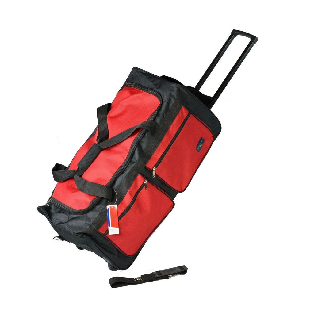 with Travel Bar - System, Multi-Pocket - Duty Bag Iron Duffle Collapsible 28" Red Bag Heavy Wheels