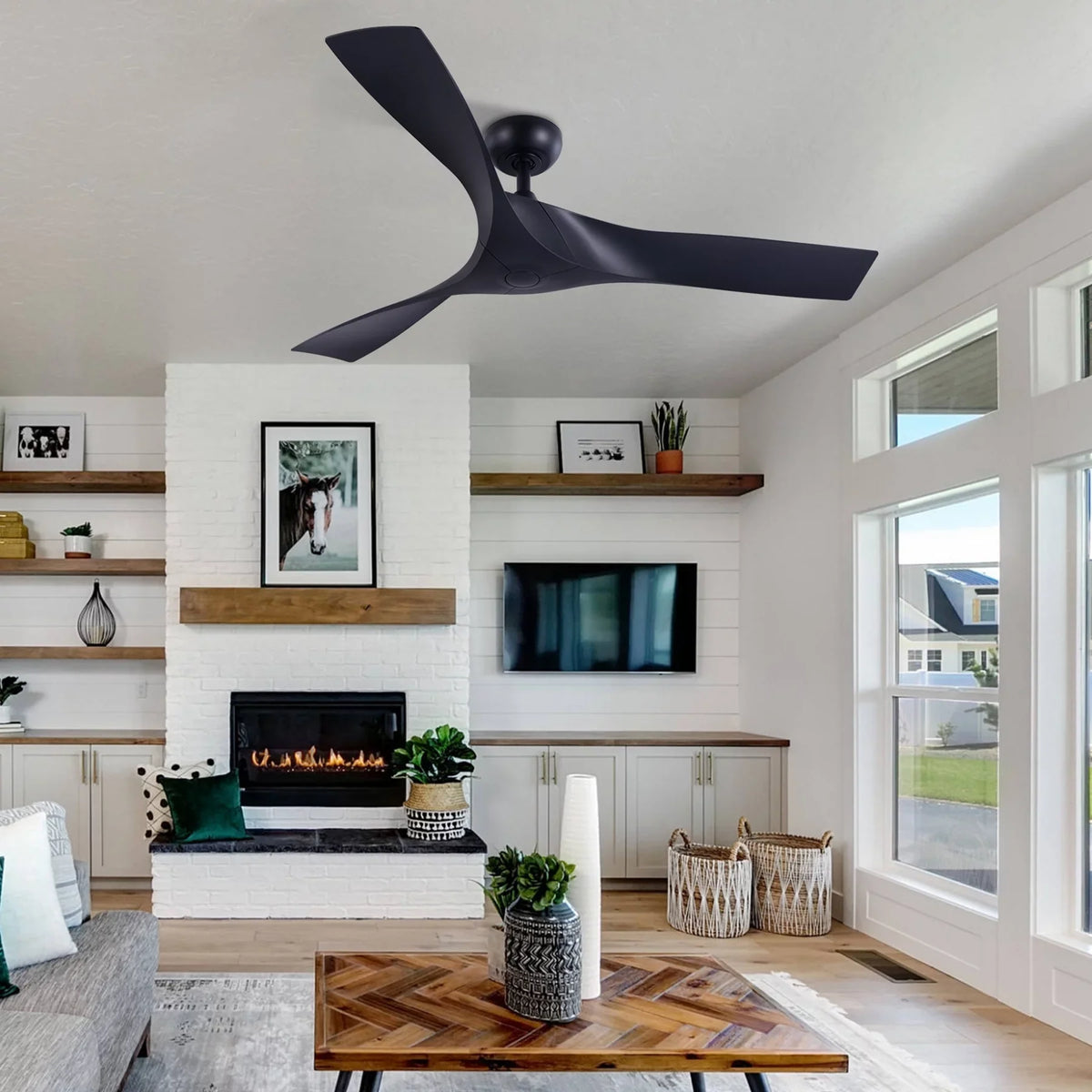 6 Speeds, Timer, Smart Blades, Black Ceiling with Control, 52" Remote 3 Fan
