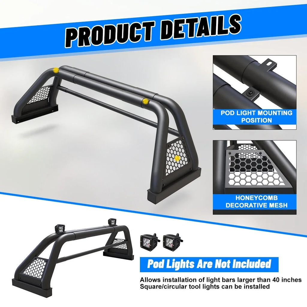 Sport Bed Truck Silverado/GMC 2019-NOW Roll Chase Rack Bar 62.9-74.7" sierra Chevy For Bar Adjustable Fit