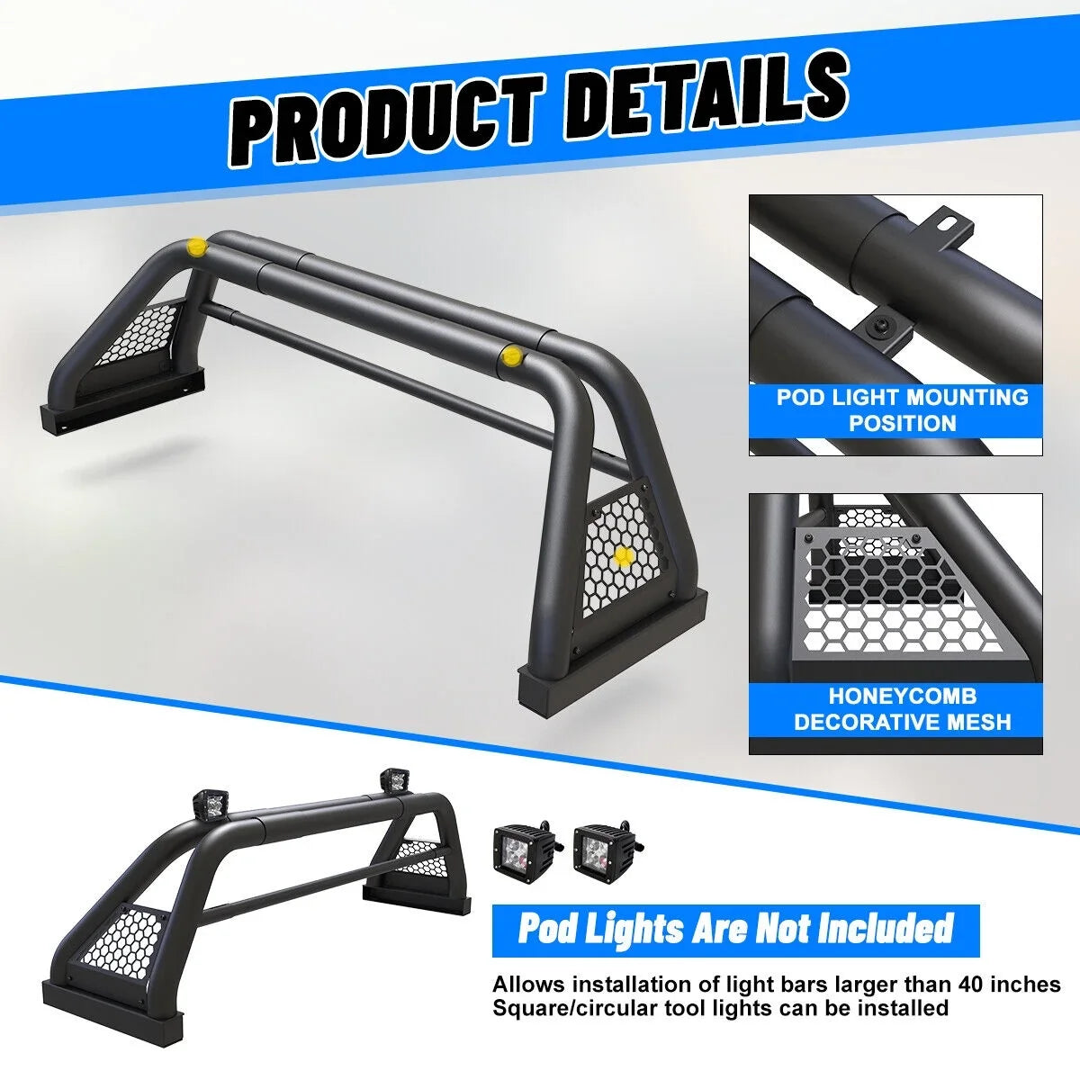 Sport Bed Truck Silverado/GMC 2019-NOW Roll Chase Rack Bar 62.9-74.7" sierra Chevy For Bar Adjustable Fit