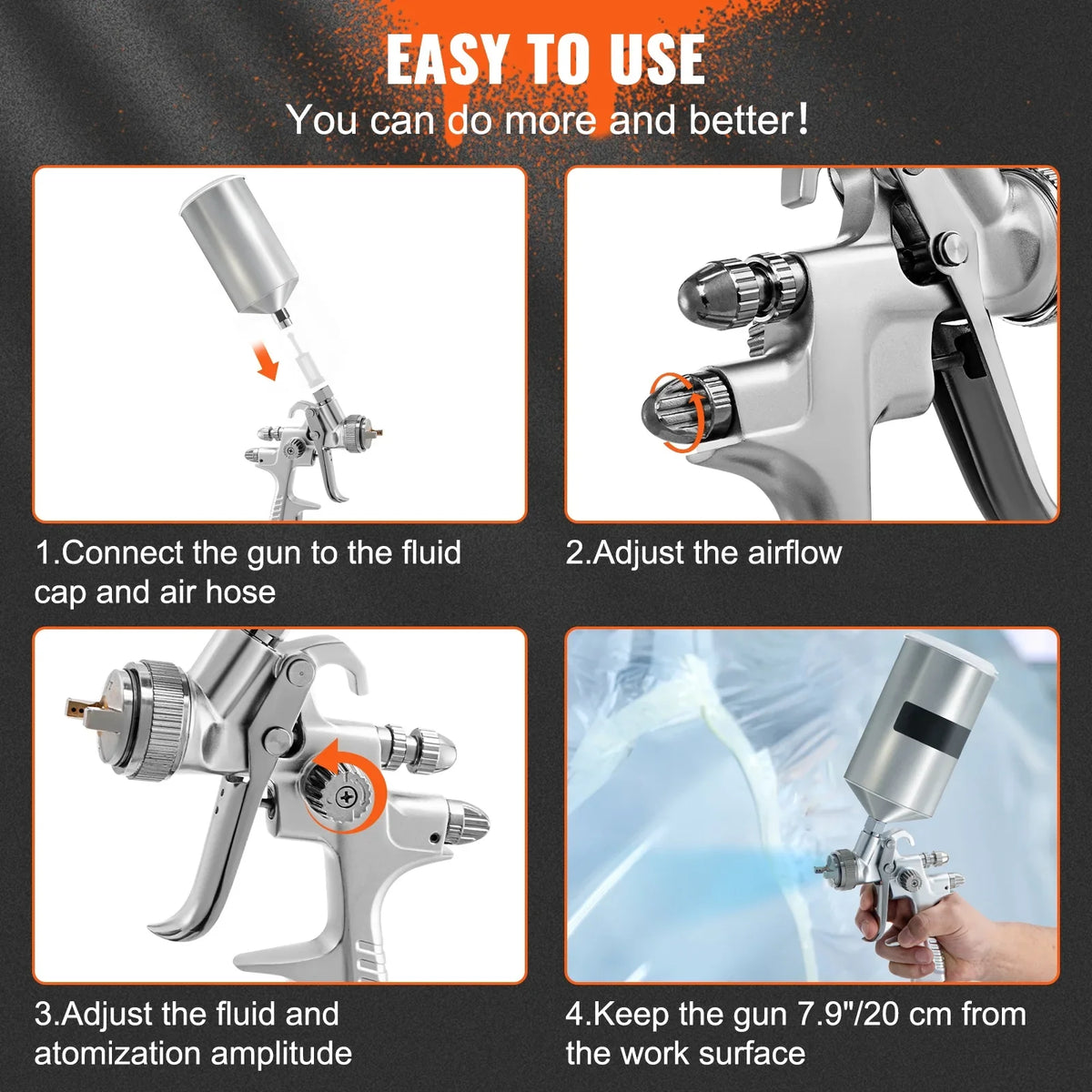 Clear/Top Tip Auto Coat Gravity Spray Sets, Automotive Gun with Paint, 1000cc Cup Gun, Stainless Aluminum Performance Spray Fluid for & HVLP SKYSHALO 1.3/1.7mm Feed High Primer, Touch-Up