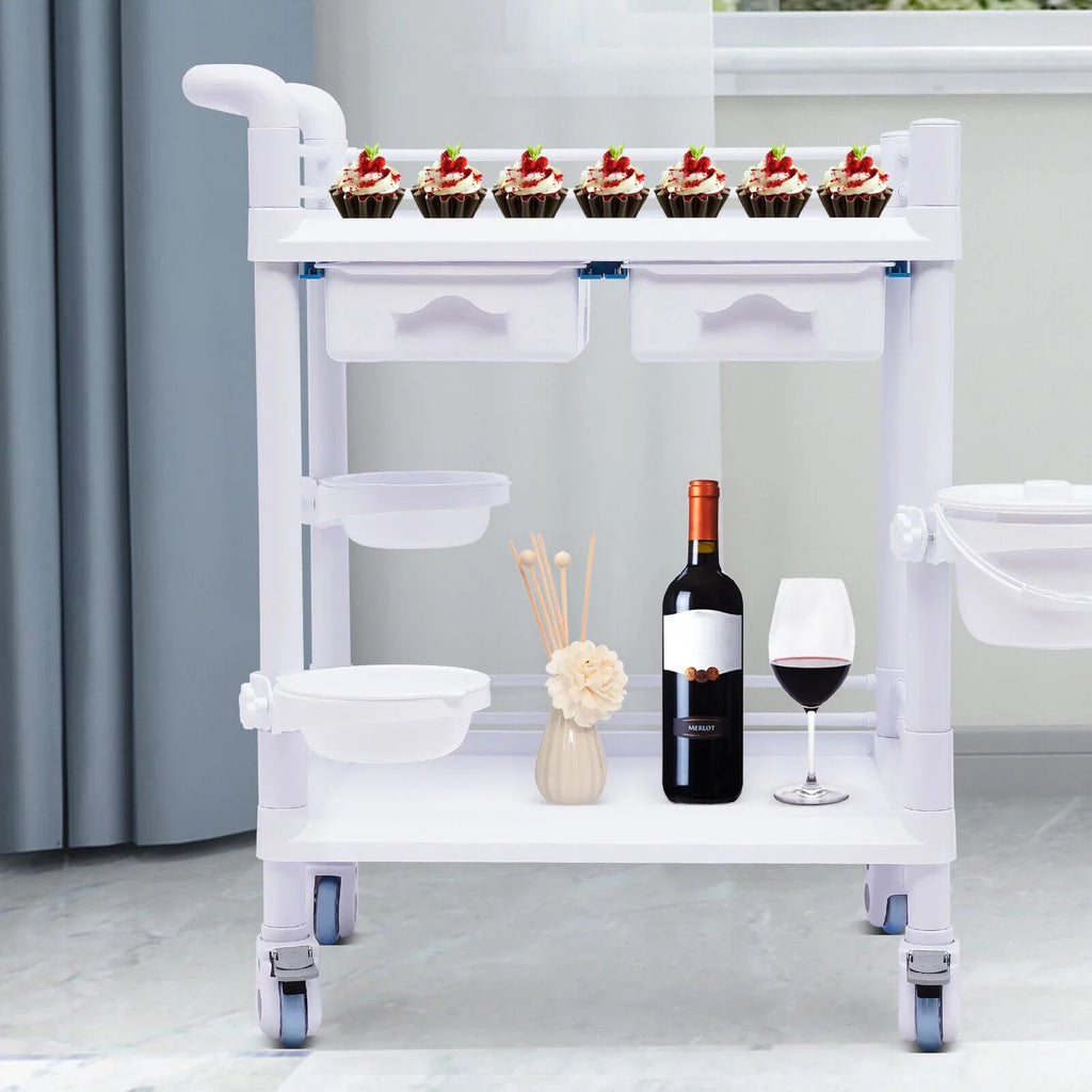 Clinic Rolling Dental with Heavy Trolley Medical Spacious Hospital Miumaeov Utility Duty for 360°Rotate Salon Cart Dirt Tier Trolley 2 Drawers Beauty Buckets Medical Wheels
