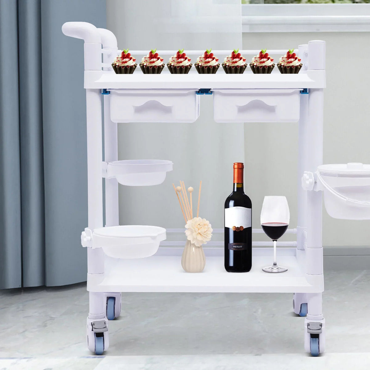 Clinic Rolling Dental with Heavy Trolley Medical Spacious Hospital Miumaeov Utility Duty for 360°Rotate Salon Cart Dirt Tier Trolley 2 Drawers Beauty Buckets Medical Wheels