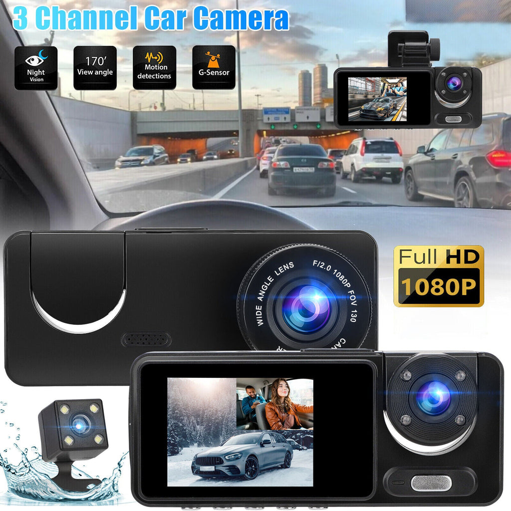Dual Video Recorder 2" Dash 1080P Front/Rear/Inside G-sensor Lens HD Car Camera