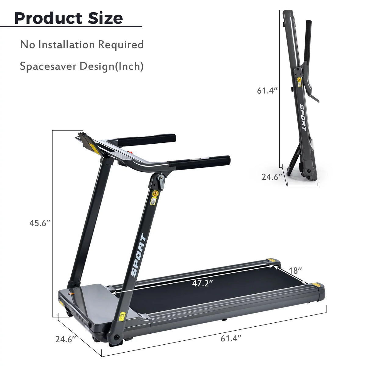 Treadmill Folding Treadmill Machine Foldable Running Dcenta 330lbs；Portable Motorised Home Electric Gym Walking,Electric for Gym Medium Compact 3.5HP Jogging Fitness Motorized 14KM/H Workout