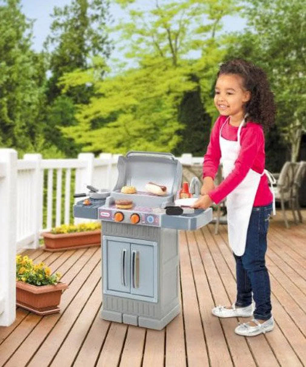 Little Girls Play Grow Playset, BBQ 2 Kitchen 8-Piece Toys Toddlers Gray, Ages 3 'n For Kids Grill 4+ Boys Cook Tikes Pretend
