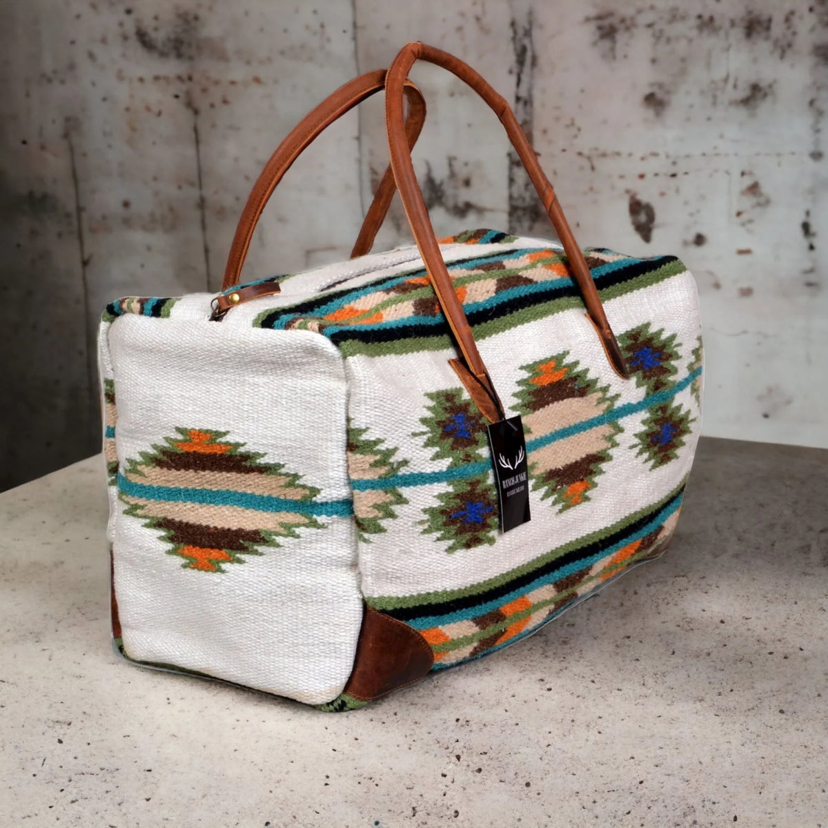 Leather Aspen Southwestern Bag Blanket Weekender Saddle Boho 100% Large Handles Aztec Duffel Bag