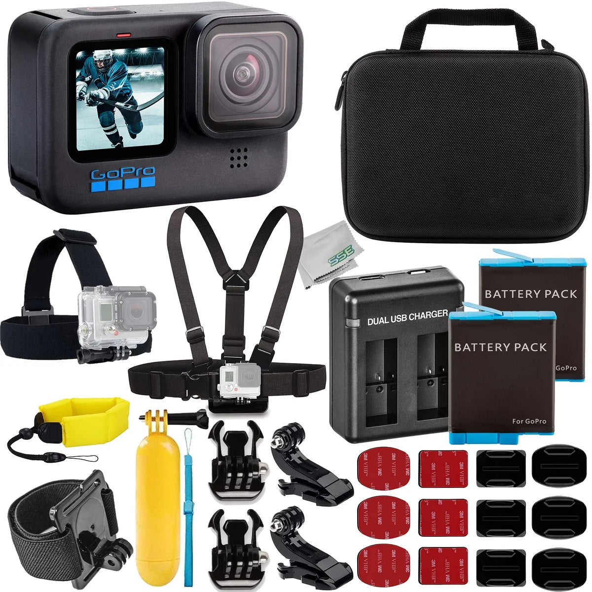 Much HERO10 Replacement Includes: Charger, liquid-Resistant Dual USB 2x Camera & Action Bundle GoPro - Essential Black (Hero More 10) Case Ultimaxx Batteries,